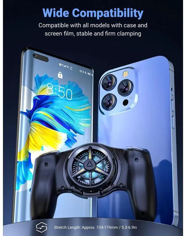 Alt view image 6 of 7 - Phone Game Grip, Semiconductor, Adjustable Mobile Controller Handle Holder with Colorful Light Effect, Fan Cooling, for, iOS
