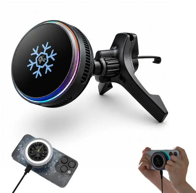 Main image of Qi2 15W Magnetic Wireless Car Mount Charger, MagSafe Compatible Air Vent Phone Holder with Peltier Cooling for iPhone 16/15/14/13, Galaxy S26,S25 Detachable Car & Desk Charger (Black)