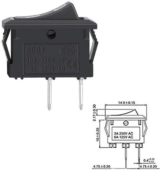 Alt view image 2 of 7 - 5pcs Rocker Switch, Circuit Switch 2 Pin Snap-in On/Off Position Snap Boat Rocker Switch 12V/110V/250V OT8G