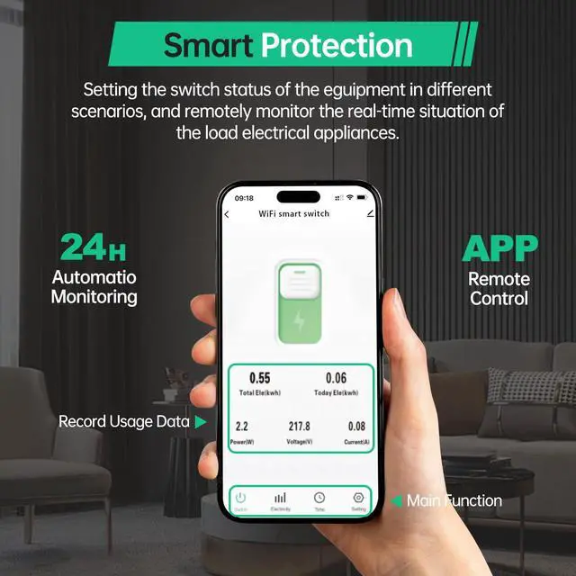 Alt view image 3 of 3 - WiFi Smart Switch Breaker, 1-63A Adjustable WiFi Circuit Breaker, Smart Life/Tuya APP Remote Control Switch Timer Monitor Voltage Power Energy Usage, Compatible for Alexa Google Home DIN Rail