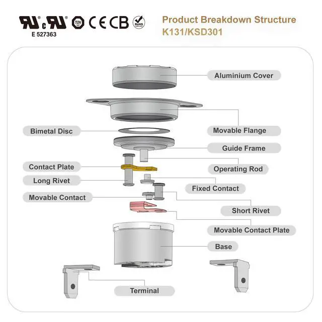 Alt view image 3 of 7 - UL/CUL KSD301 Thermostat 125V 16A Thermal Switch, Circuit Off at 120°C/248°F and On at 100°C/212°F Bimetal Thermostat,Normally Closed N.C Auto Reset Snap Disc themro Switch,2pcs