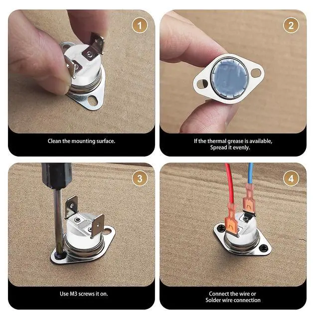 Alt view image 5 of 7 - UL/CUL KSD301 Thermostat 125V 16A Thermal Switch, Circuit Off at 120°C/248°F and On at 100°C/212°F Bimetal Thermostat,Normally Closed N.C Auto Reset Snap Disc themro Switch,2pcs