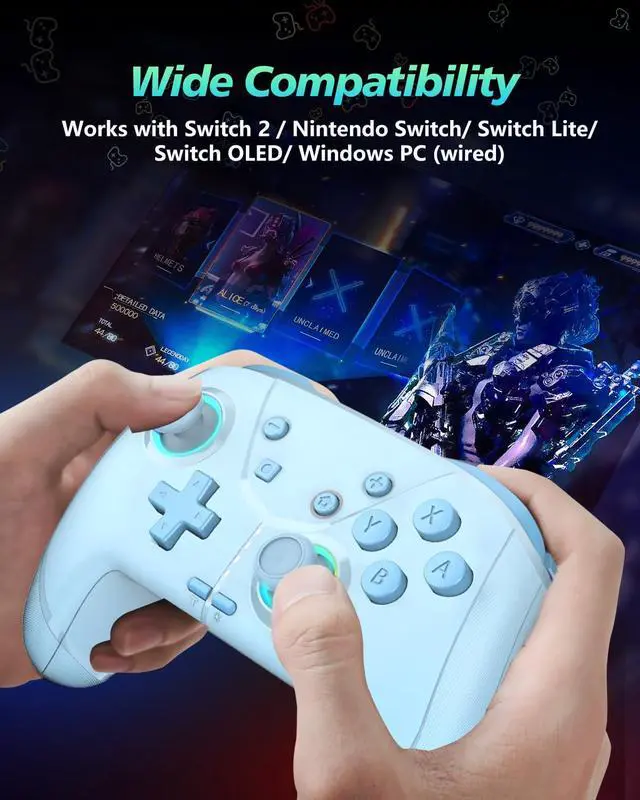 Alt view image 2 of 6 - Wireless Switch 2 Pro Controller, Macro Controller for Nintendo Switch 2/Switch 1/Lite/OLED with Loop Macro, Home Wake Up, HD Rumble, Motion Control, Turbo, 800mAh, Light Blue