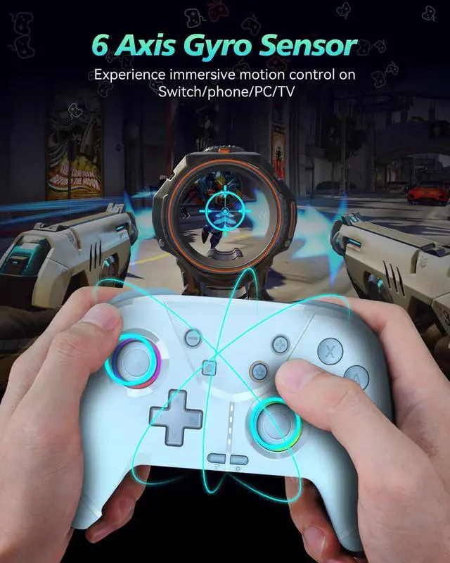 Alt view image 4 of 6 - Wireless Switch 2 Pro Controller, Macro Controller for Nintendo Switch 2/Switch 1/Lite/OLED with Loop Macro, Home Wake Up, HD Rumble, Motion Control, Turbo, 800mAh, Light Blue