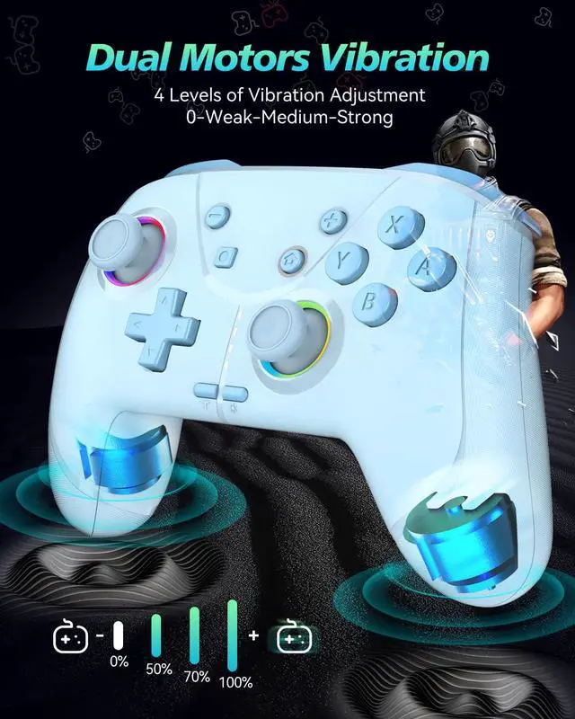 Alt view image 5 of 6 - Wireless Switch 2 Pro Controller, Macro Controller for Nintendo Switch 2/Switch 1/Lite/OLED with Loop Macro, Home Wake Up, HD Rumble, Motion Control, Turbo, 800mAh, Light Blue