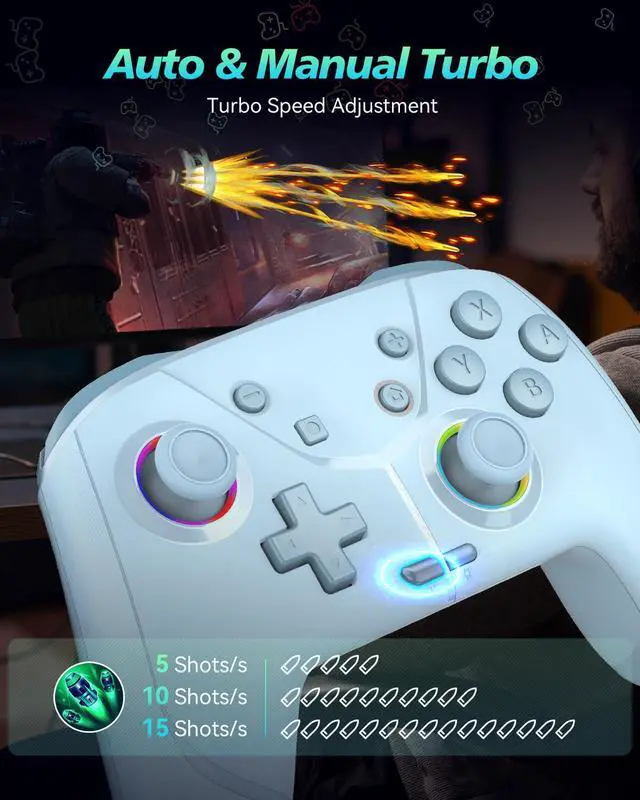 Alt view image 6 of 6 - Wireless Switch 2 Pro Controller, Macro Controller for Nintendo Switch 2/Switch 1/Lite/OLED with Loop Macro, Home Wake Up, HD Rumble, Motion Control, Turbo, 800mAh, Light Blue