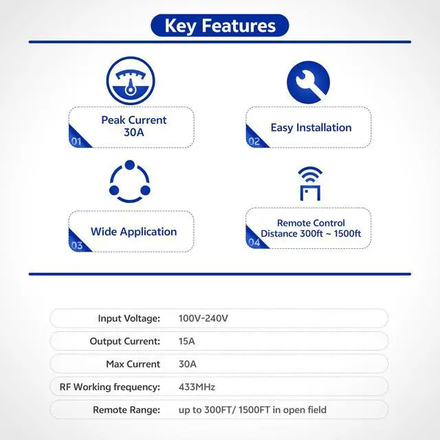 Alt view image 5 of 5 - Wireless Remote Control Switch AC 110V/120V/220V/240V 16A(Max 30A) Relay RF Remote Control Light Switches for Motor Pump Security Systems with 300 ft Long Range