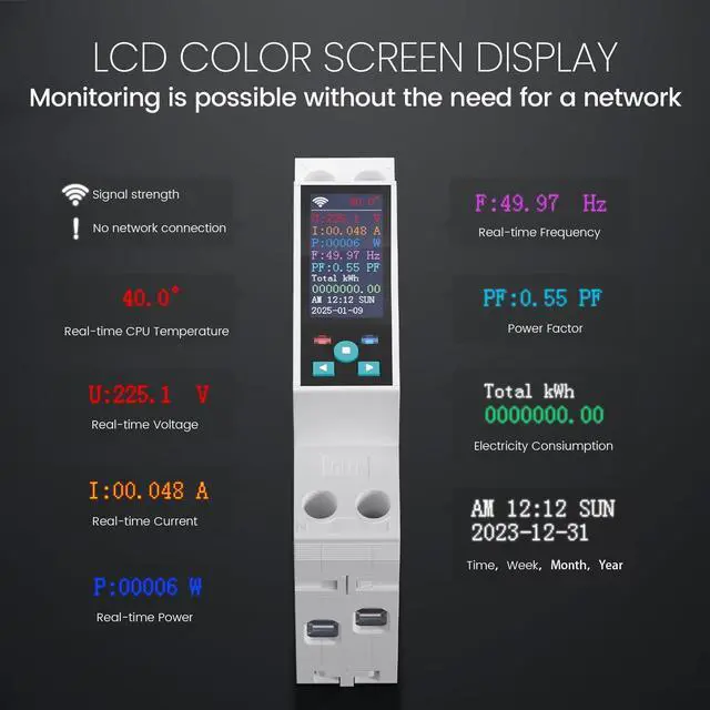 Alt view image 3 of 7 - Smart Wifi Switch, 1P+N AC90-240V 1-50A, Smart Life/Tuya APP Remote Control, with Power Monitoring, Export/Clear Power Data, DIN Rail Mounted, with LCD Display, Recloser Function, FCC Certified