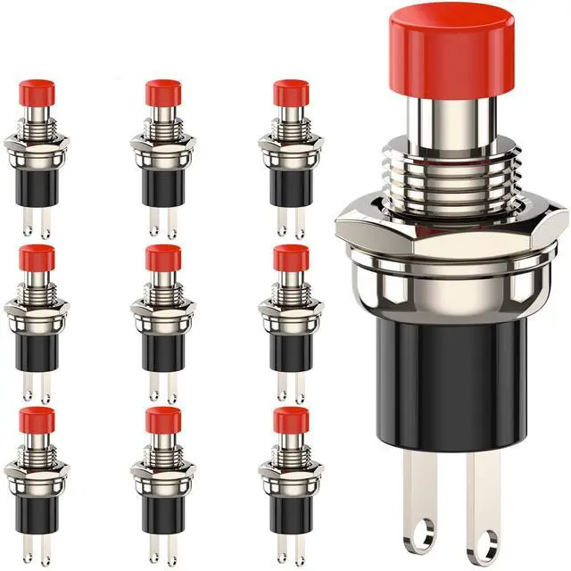 Main image of Momentary Push Button Switch, 1A 250VAC SPST Mini Pushbutton Switches Normally Open(NO) Red Cap - 10pcs