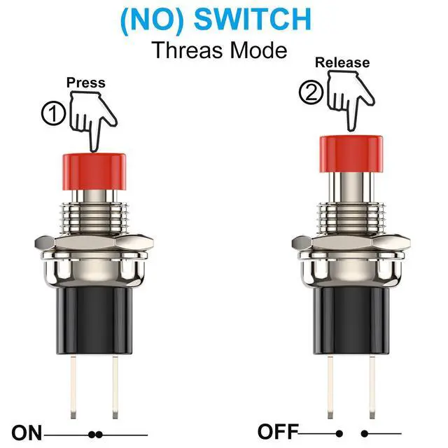Alt view image 2 of 7 - Momentary Push Button Switch, 1A 250VAC SPST Mini Pushbutton Switches Normally Open(NO) Red Cap - 10pcs