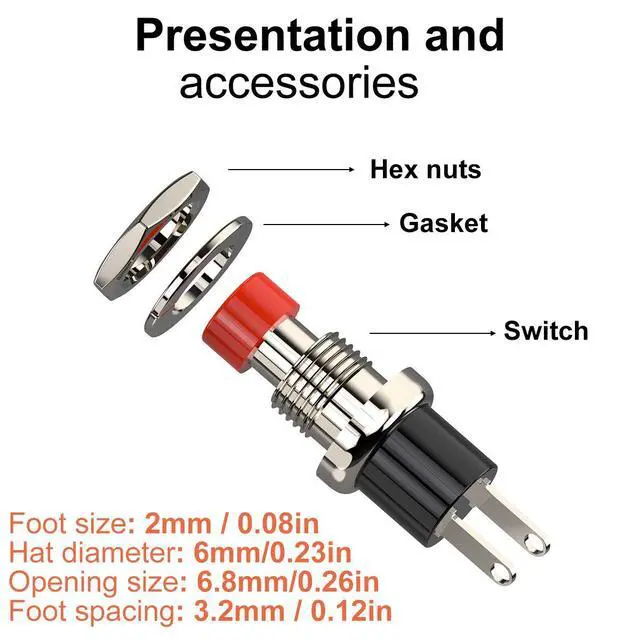 Alt view image 4 of 7 - Momentary Push Button Switch, 1A 250VAC SPST Mini Pushbutton Switches Normally Open(NO) Red Cap - 10pcs