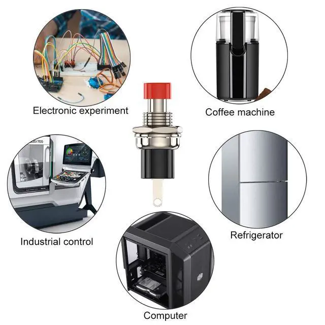 Alt view image 5 of 7 - Momentary Push Button Switch, 1A 250VAC SPST Mini Pushbutton Switches Normally Open(NO) Red Cap - 10pcs