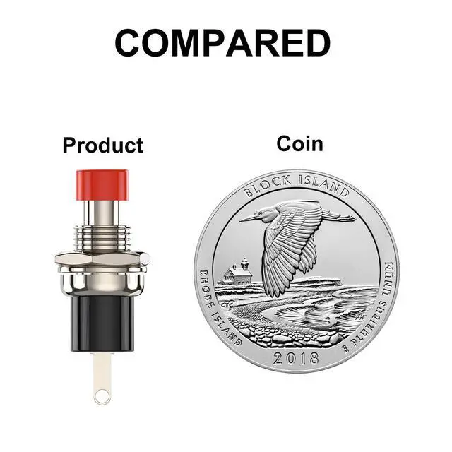 Alt view image 7 of 7 - Momentary Push Button Switch, 1A 250VAC SPST Mini Pushbutton Switches Normally Open(NO) Red Cap - 10pcs