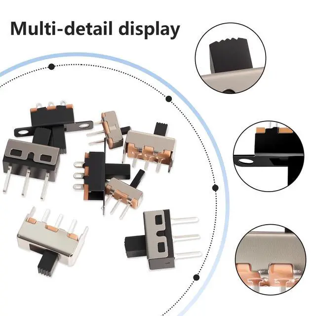 Alt view image 5 of 6 - Slide Switch Set Mini Micro Slide Switches SPDT 1p2t Small Toggle Switch Vertical Panel Mount ON Off 2Position 3Pin SS12F15 SS12F15VG6 SS12D00G SS12F44 SS12D10 (80Pcs)