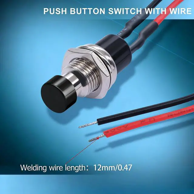 Alt view image 2 of 7 - /12PCS 3V-6V-12V-24V-250V Momentary Push Button Switch 2 Pins ON/Off SPST 7mm 6 Colors Normal Open 1A Mini Round Button Switch with Pre-soldered Wires PBS-110-X6C