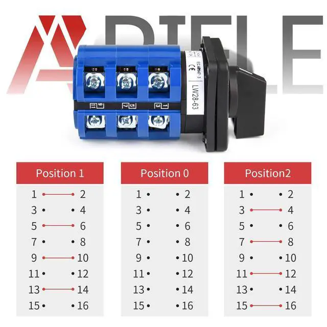 Alt view image 4 of 7 - Changeover Selector Switch 3 Position 440V Universal Rotary Cam Selector (20A 8 Terminal)