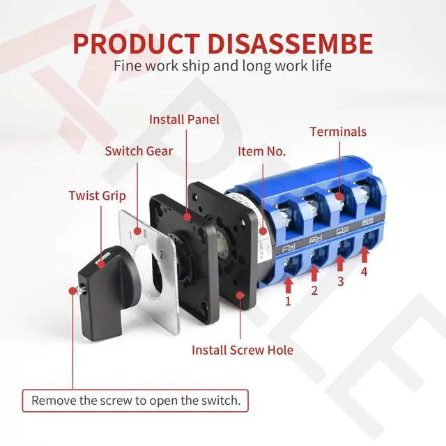 Alt view image 7 of 7 - Changeover Selector Switch 3 Position 440V Universal Rotary Cam Selector (20A 8 Terminal)