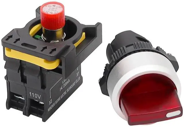Alt view image 3 of 5 - Red LED Light Voltage 110V-220V 22mm 1 NO 2 Positions Waterproof IP65 Latching Rotary Selector Switch 10A 600V LA155-A1-10XD-R