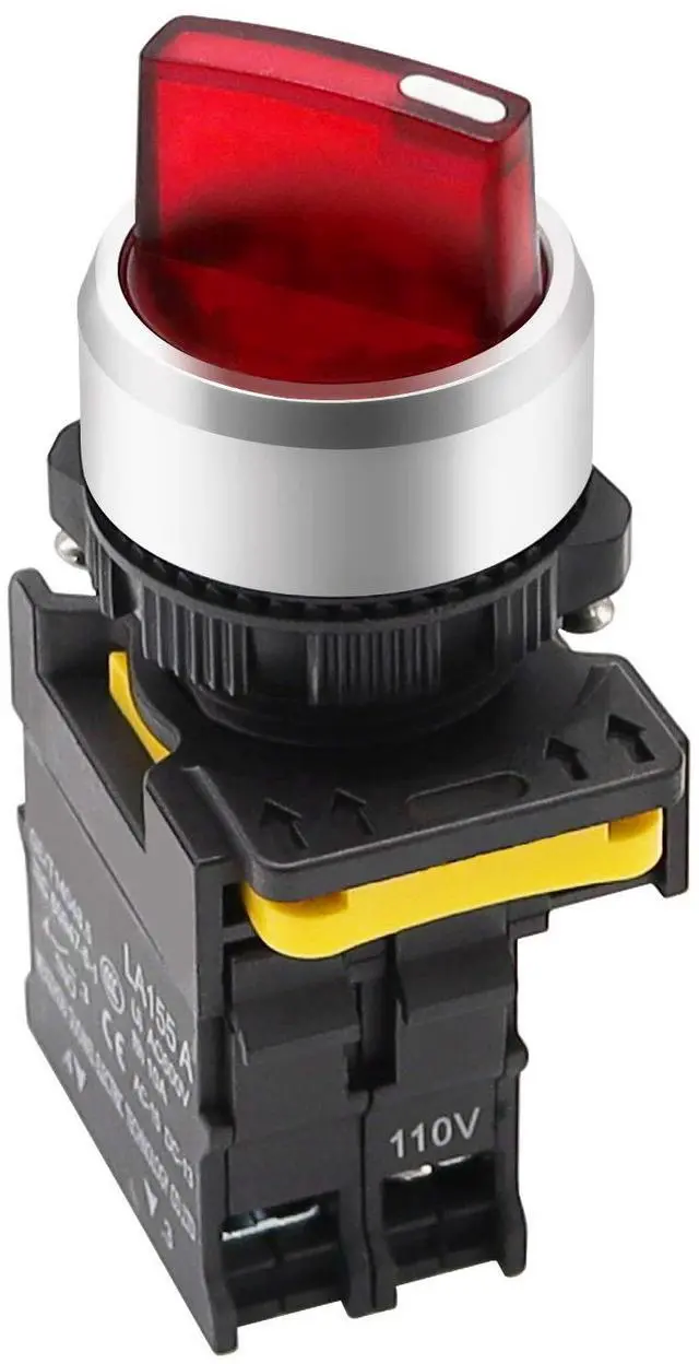 Main image of Red LED Light Voltage 110V-220V 22mm 1 NO 2 Positions Waterproof IP65 Latching Rotary Selector Switch 10A 600V LA155-A1-10XD-R