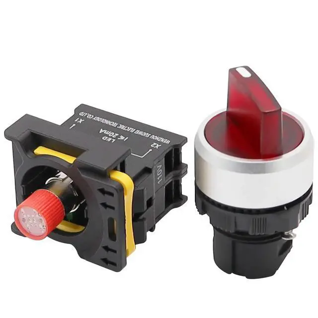 Alt view image 4 of 5 - Red LED Light Voltage 110V-220V 22mm 1 NO 2 Positions Waterproof IP65 Latching Rotary Selector Switch 10A 600V LA155-A1-10XD-R