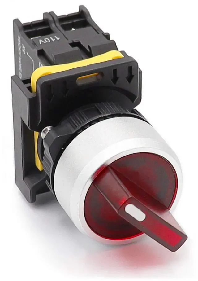 Alt view image 2 of 5 - Red LED Light Voltage 110V-220V 22mm 1 NO 2 Positions Waterproof IP65 Latching Rotary Selector Switch 10A 600V LA155-A1-10XD-R