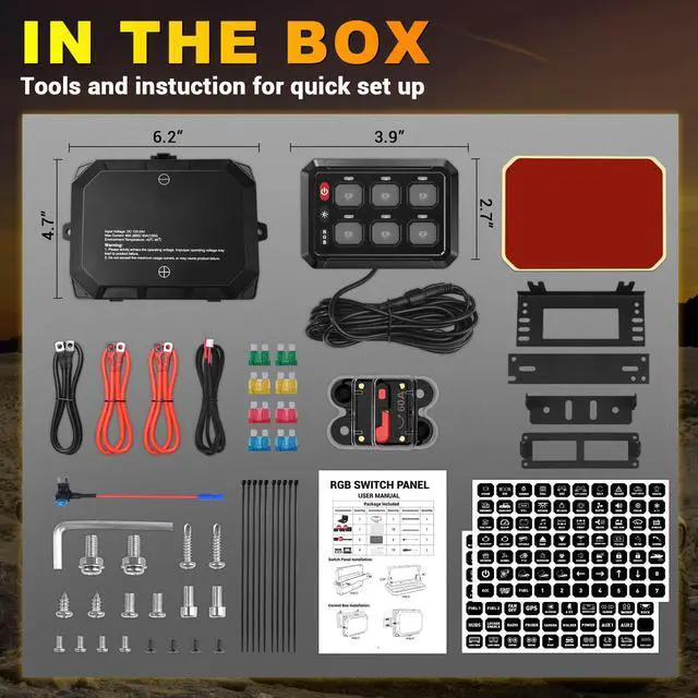 Alt view image 7 of 7 - 6 Gang Switch Panel RGB 6-Level Brightness Switches High Power 3 Silicone Button Multifunction Toggle Switch Box Circuit Control Relay Momentary Golf Cart Truck SUV RV Offroad Marine
