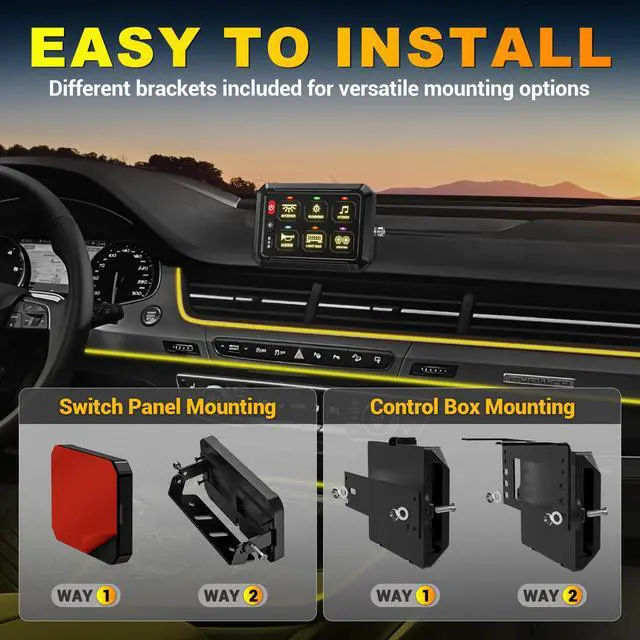 Alt view image 6 of 7 - 6 Gang Switch Panel RGB 6-Level Brightness Switches High Power 3 Silicone Button Multifunction Toggle Switch Box Circuit Control Relay Momentary Golf Cart Truck SUV RV Offroad Marine