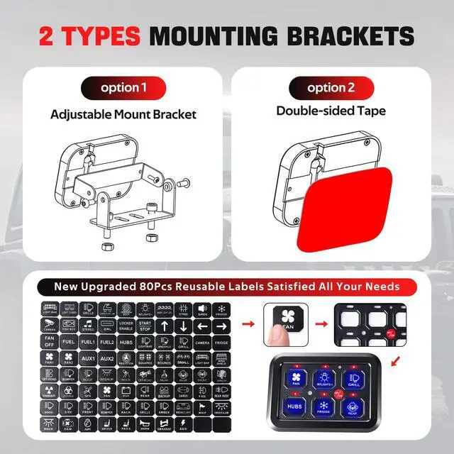 Alt view image 6 of 6 - 6 Gang Switch Panel with Automatic Dimmable On-Off LED Switch Pod Universal Circuit Control Relay System with Fuse Wiring Harness for Truck Jeep Trailer Car RV ATV UTV SUV