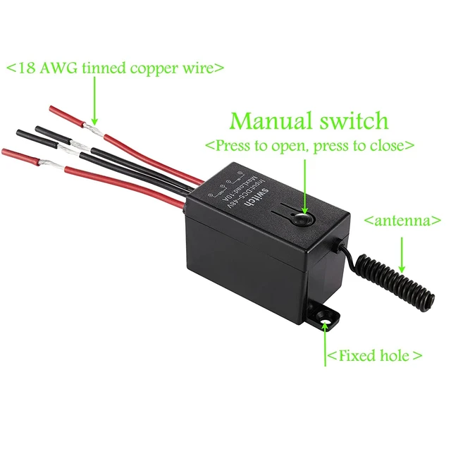 Alt view image 5 of 7 - Mini Remote Control Switch,DC 12V/24V/48V/10A Relay,328FT Range | Wireless RF Switch for Car,Motor,Lamps,LED Lights,Fan