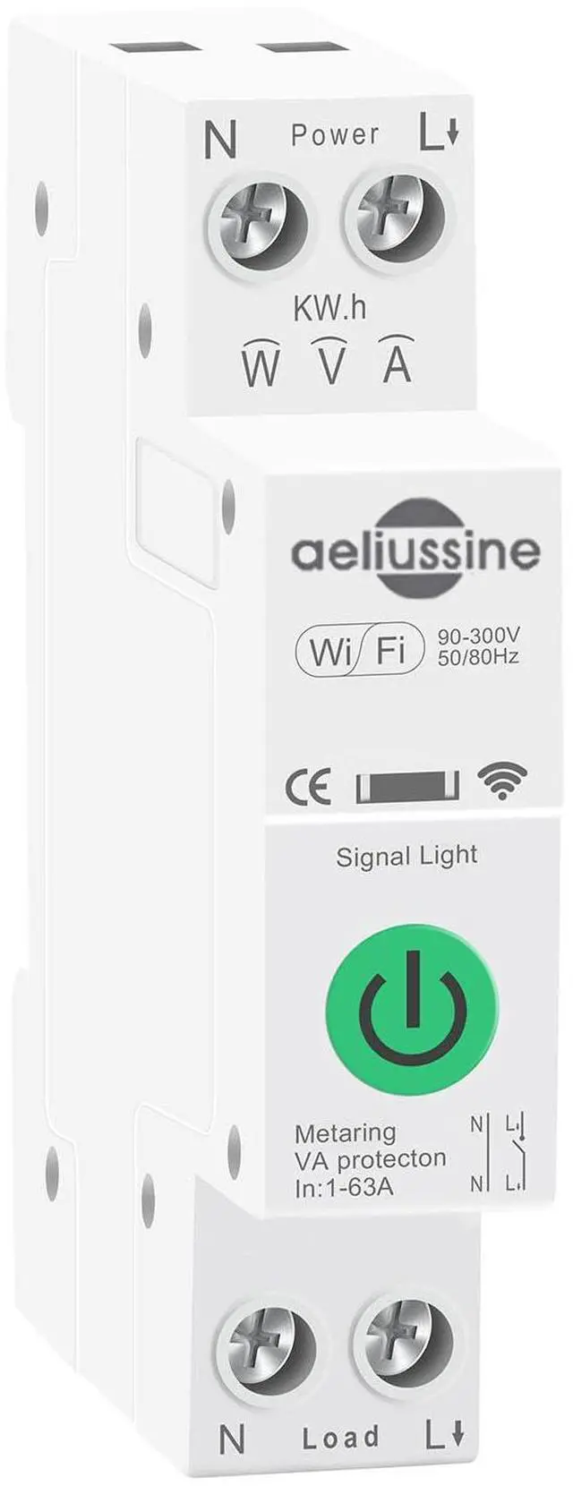Main image of WiFi Smart Switch, 1-63A Adjustable WiFi Circuit Breaker, Smart Life/Tuya APP Remote Control Monitor Voltage Power Energy Usage, Compatible with Alexa Google Home, DIN Rail Mountable