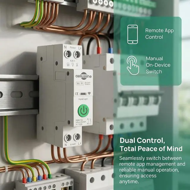 Alt view image 3 of 7 - WiFi Smart Switch, 1-63A Adjustable WiFi Circuit Breaker, Smart Life/Tuya APP Remote Control Monitor Voltage Power Energy Usage, Compatible with Alexa Google Home, DIN Rail Mountable