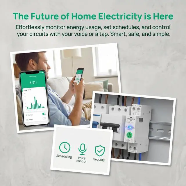 Alt view image 4 of 7 - WiFi Smart Switch, 1-63A Adjustable WiFi Circuit Breaker, Smart Life/Tuya APP Remote Control Monitor Voltage Power Energy Usage, Compatible with Alexa Google Home, DIN Rail Mountable