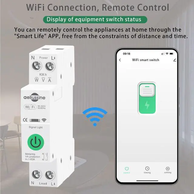 Alt view image 7 of 7 - WiFi Smart Switch, 1-63A Adjustable WiFi Circuit Breaker, Smart Life/Tuya APP Remote Control Monitor Voltage Power Energy Usage, Compatible with Alexa Google Home, DIN Rail Mountable