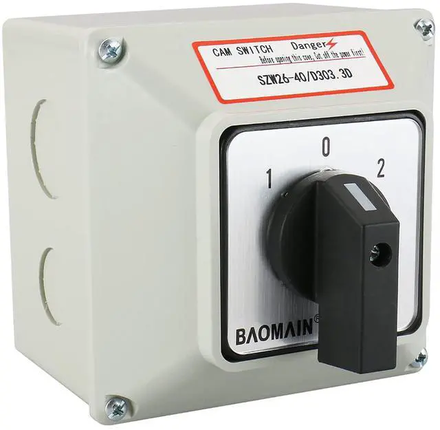 Main image of 3 Phase Rotary Changeover Switch 40A 660V,3 Position (1-0-2) 12 Terminal Universal Cam Selector Switch with Waterproof Exterior Box,Manual Transfer Switch for Motor Control,SZW26-40/D303.3D