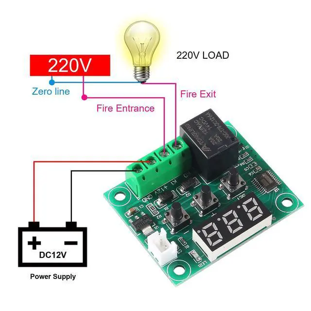 Alt view image 3 of 5 - W1209 DC 12V Digital Temperature Controller Board Blue Digital Display Thermostat -50-110°C Electronic Temperature Temp Control Module Switch with Waterproof Case (1-Pack)
