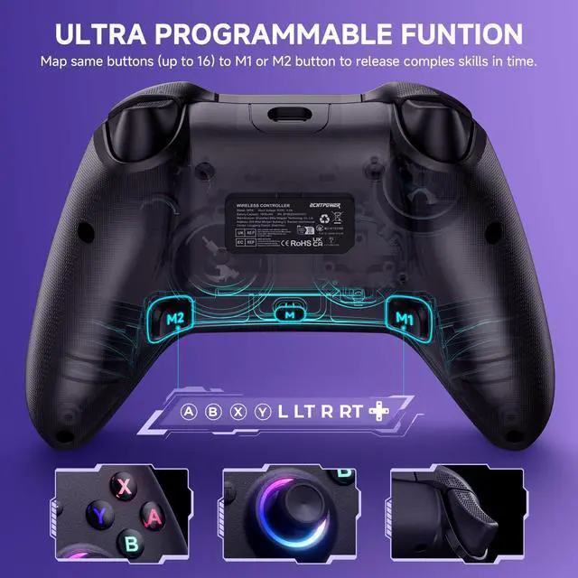Alt view image 5 of 6 - Switch 2 Controller, 2025 Wireless Controller with RGB/Macro/Shift/Turbo/Vibration, 1000mAh Bluetooth Controller Compatible with Switch/Switch 2/PC/Adroid/iOS