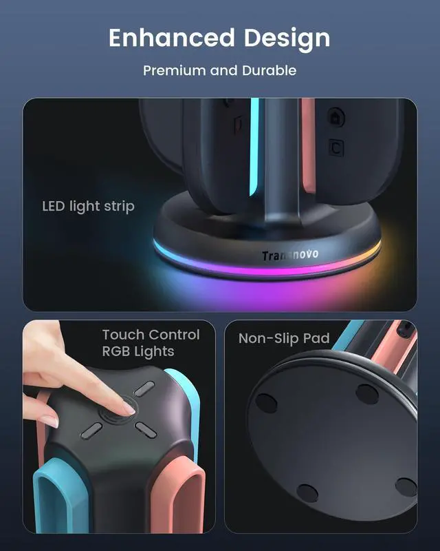 Alt view image 6 of 7 - Charging Dock for Nintendo Switch 2 Joycons, 4 in 1 Dual-Side Magnetic Fast Controller Charger Station with 9 RGB Modes & Circuit Protection, Switch 2 Accessories for Joy Cons, Black