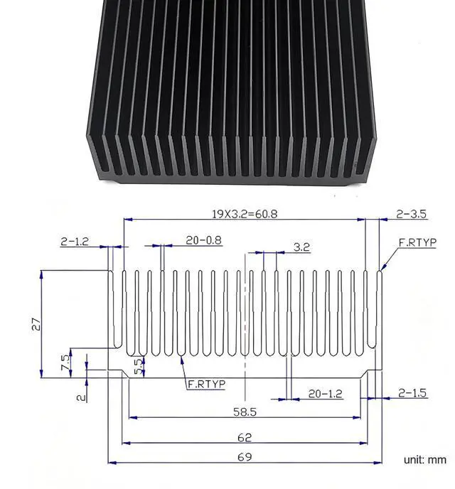Alt view image 2 of 5 - 150mm Aluminum Large Heatsink 5.91''x2.72''x1.06'' inch/150x69x27mm Heat Sink Cooling Oxidized Radiator Plate 22 Fin for Computer Electronics LED PCB Power Charger Amplifier