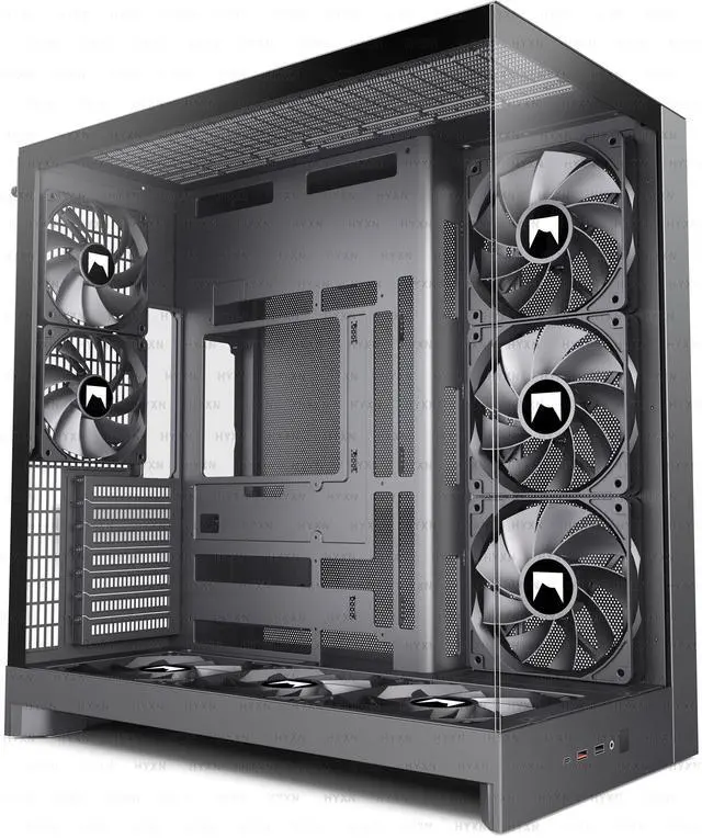 Main image of H2 (2026) HYXN ATX PC Case, Pre-Installed 8 No ARGB Fans (6X140mm,2X120mm), Large Dual-Chamber ATX Mid-Tower Airflow Computer Case, Gaming PC Case, 420mm Radiator Support, Type-C 3.2 (Black)