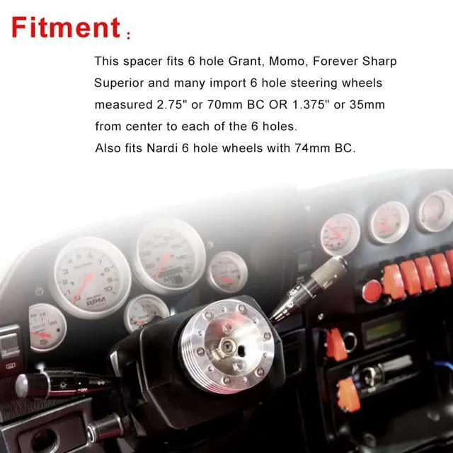 Alt view image 3 of 7 - RULLINE 0.5" Steering Wheel Hub Adapter Conversion Spacer 6 Hole to 3 Hole Steering Wheel Adapter Boss Kit Black