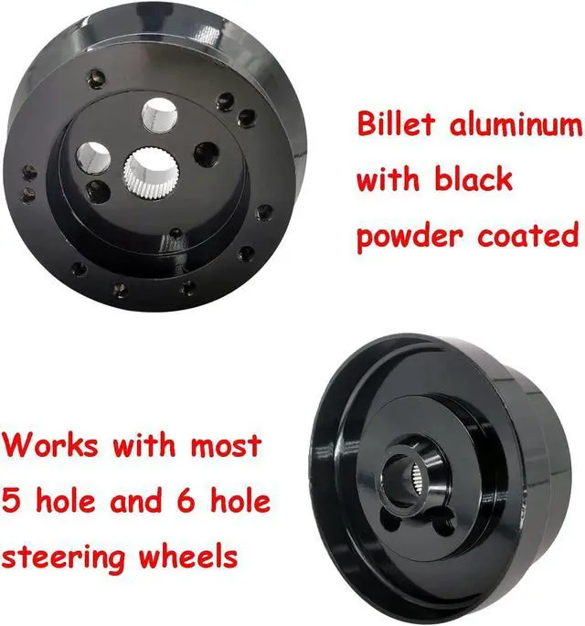 Alt view image 3 of 6 - 5 & 6 Hole Billet Steering Wheel Hub Adapter Replacement for Chevy 1969-1994 GMC Truck Pickup Van-s J-eep Bui-ck Chry-sler Dod-ge Pon-tiac Ca-dillac (Black)