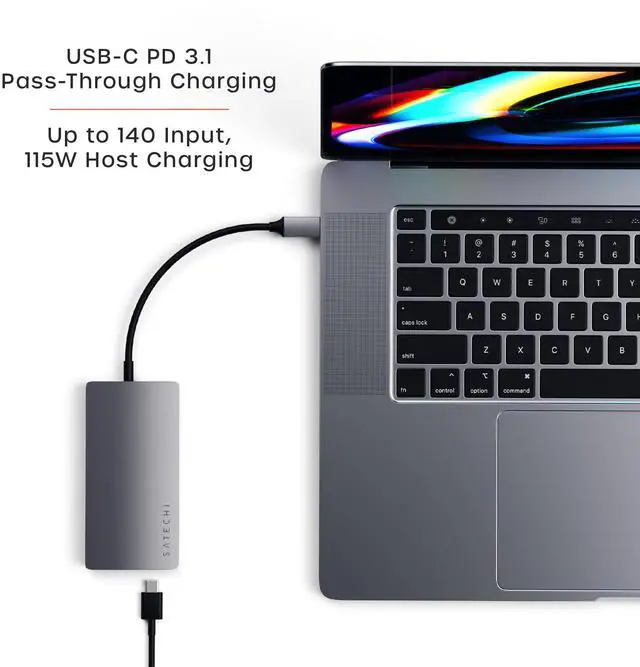 Alt view image 4 of 6 - 8 in 1 USB C Hub Multiport Adapter V2, 4K HDMI, 115W USB C PD Charging, 3 USB-A, Ethernet, Micro/SD Card Readers, for Laptop, MacBook Air/Pro/Neo, iPad Air/Pro, Windows - Space Gray