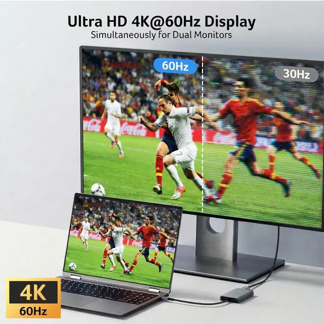 Alt view image 3 of 7 - 4-in-1 USB C Hub, Type C to Dual HDMI Adapter 4K@60Hz, HDMI Splitter for Dual Monitors with 100W PD Port, USB 3.0, Dual Monitor Adapter for USB C Devices with DP Alt Mode (0.65FT)