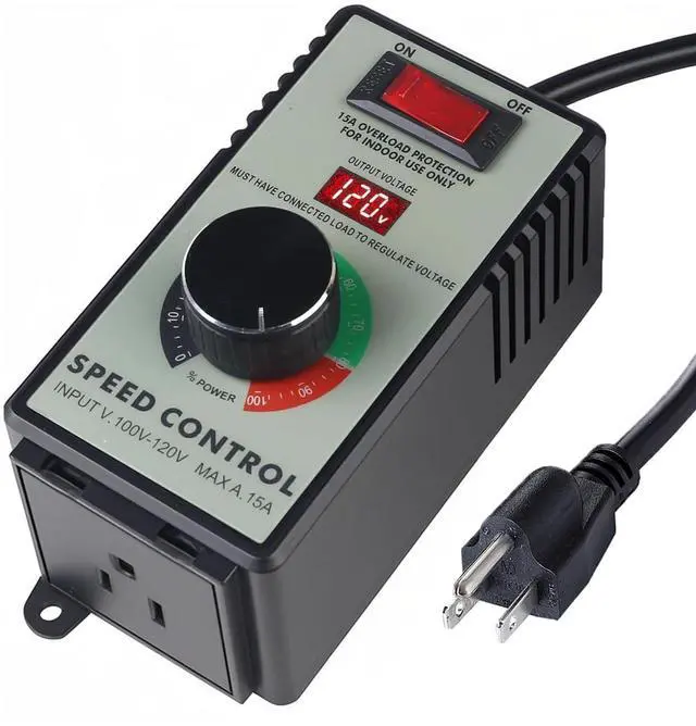 Main image of AC Motor Speed Controller for Brushed Motors - 120V 15A Variable Speed Control with LED Voltage Display & Overload Protection, Fan Speed Controller for Duct Fan, Exhaust Fan, Router, Drill
