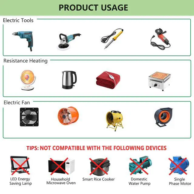Alt view image 2 of 6 - AC Motor Speed Controller for Brushed Motors - 120V 15A Variable Speed Control with LED Voltage Display & Overload Protection, Fan Speed Controller for Duct Fan, Exhaust Fan, Router, Drill