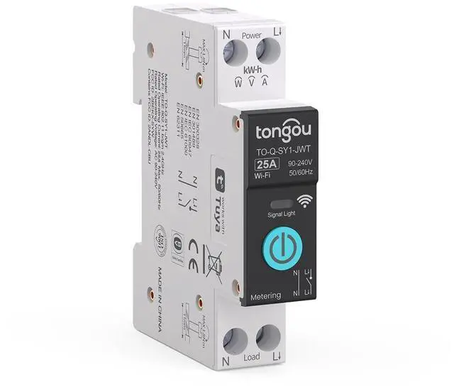 Main image of DIY 1P+N Smart Wi-Fi Switch, Work with Alexa and Google Assistant for Voice Control, 25A with Energy Monitor, Smart Life/Tuya APP Remote Control, Timer Functions, DIN Rail Mounted,FCC Certified