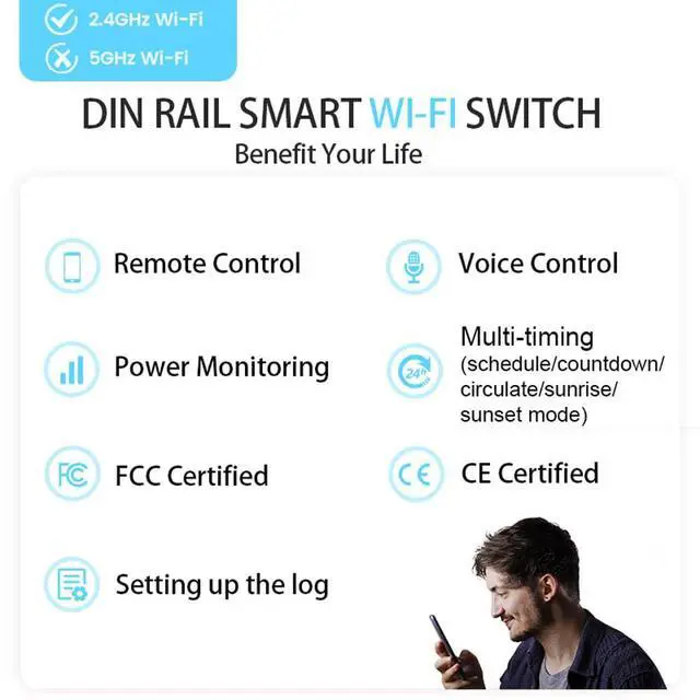 Alt view image 3 of 7 - DIY 1P+N Smart Wi-Fi Switch, Work with Alexa and Google Assistant for Voice Control, 25A with Energy Monitor, Smart Life/Tuya APP Remote Control, Timer Functions, DIN Rail Mounted,FCC Certified