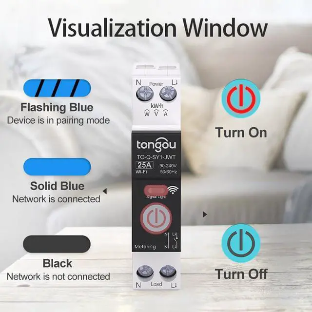 Alt view image 6 of 7 - DIY 1P+N Smart Wi-Fi Switch, Work with Alexa and Google Assistant for Voice Control, 25A with Energy Monitor, Smart Life/Tuya APP Remote Control, Timer Functions, DIN Rail Mounted,FCC Certified