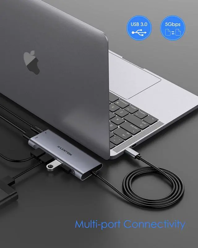 Alt view image 6 of 7 - 3.3FT Long Cable USB C Hub with 4K HDMI, 100W PD Charging, 4 USB 3.0 Port & LED Indicator for MacBook Pro/Air, Dell XPS, HP, Chromebook, More, Stable Driver Adapter (C35-1M, Space Gray)