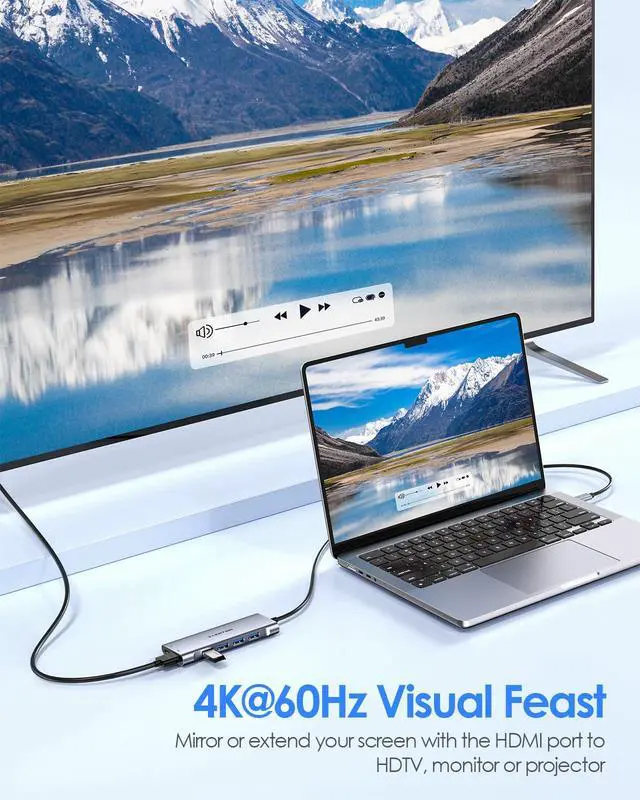 Alt view image 4 of 7 - 3.3FT Long Cable USB C Hub with 4K HDMI, 100W PD Charging, 4 USB 3.0 Port & LED Indicator for MacBook Pro/Air, Dell XPS, HP, Chromebook, More, Stable Driver Adapter (C35-1M, Space Gray)